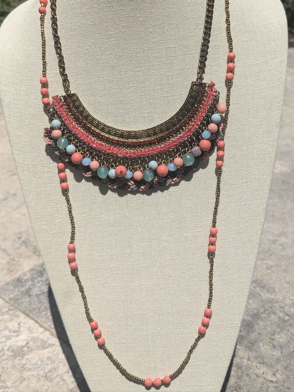 Boho Layered Necklace Bundle – Statement Bib Necklace & Long Beaded Strand